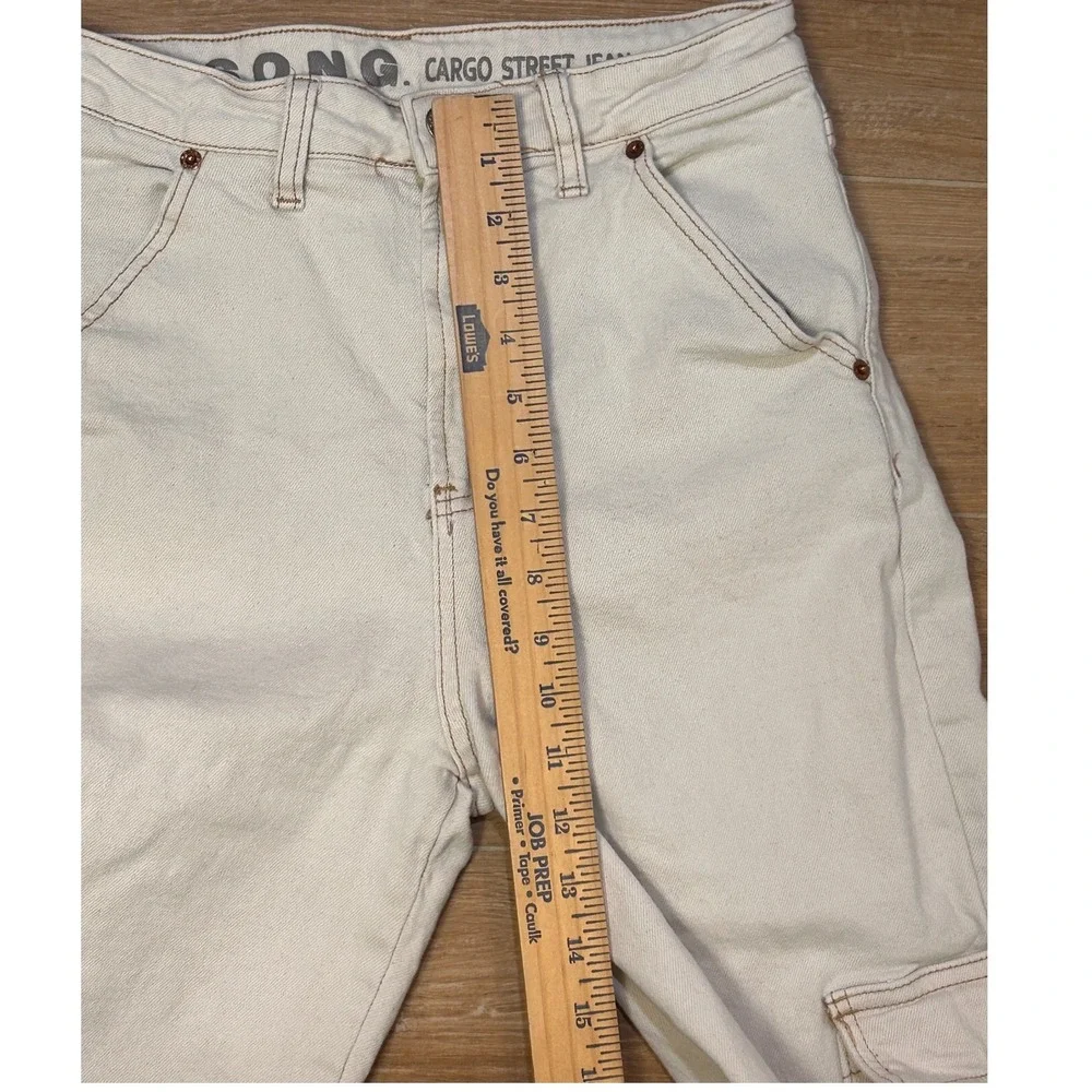 SONG Cargo Street Jean Off White Wide Leg Utility Pants Womens 9/29 Cream Denim‎